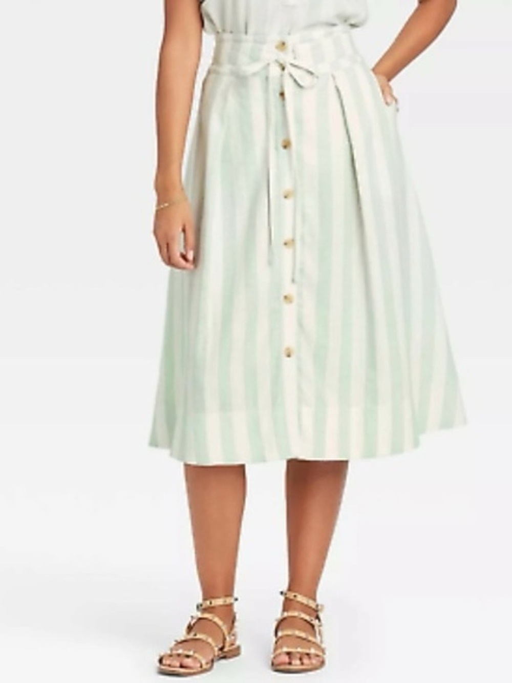 A NEW DAY Vertical Striped Button Front Tie Waist Skirt